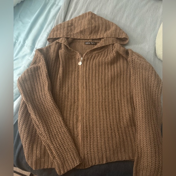 NWOT Brown Knit Full Zip Hoodie. Sz Med - Picture 1 of 2